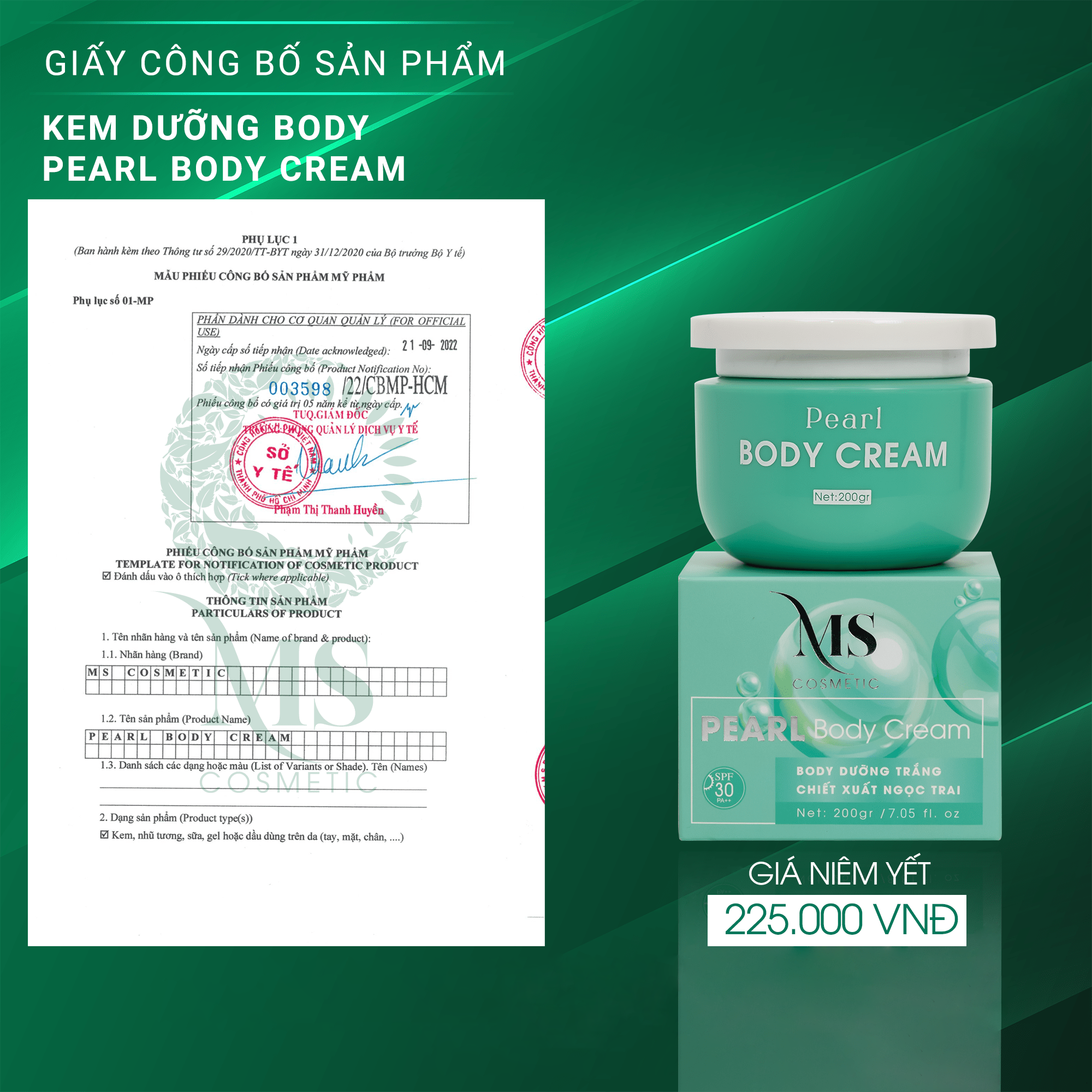 Kem Dưỡng Body MS Pearl Body Cream 1 Hộp 200g, Kem Dưỡng Body Trắng Da Ngăn Ngừa Lão Hoá - MỸ PHẨM MS COSMETIC