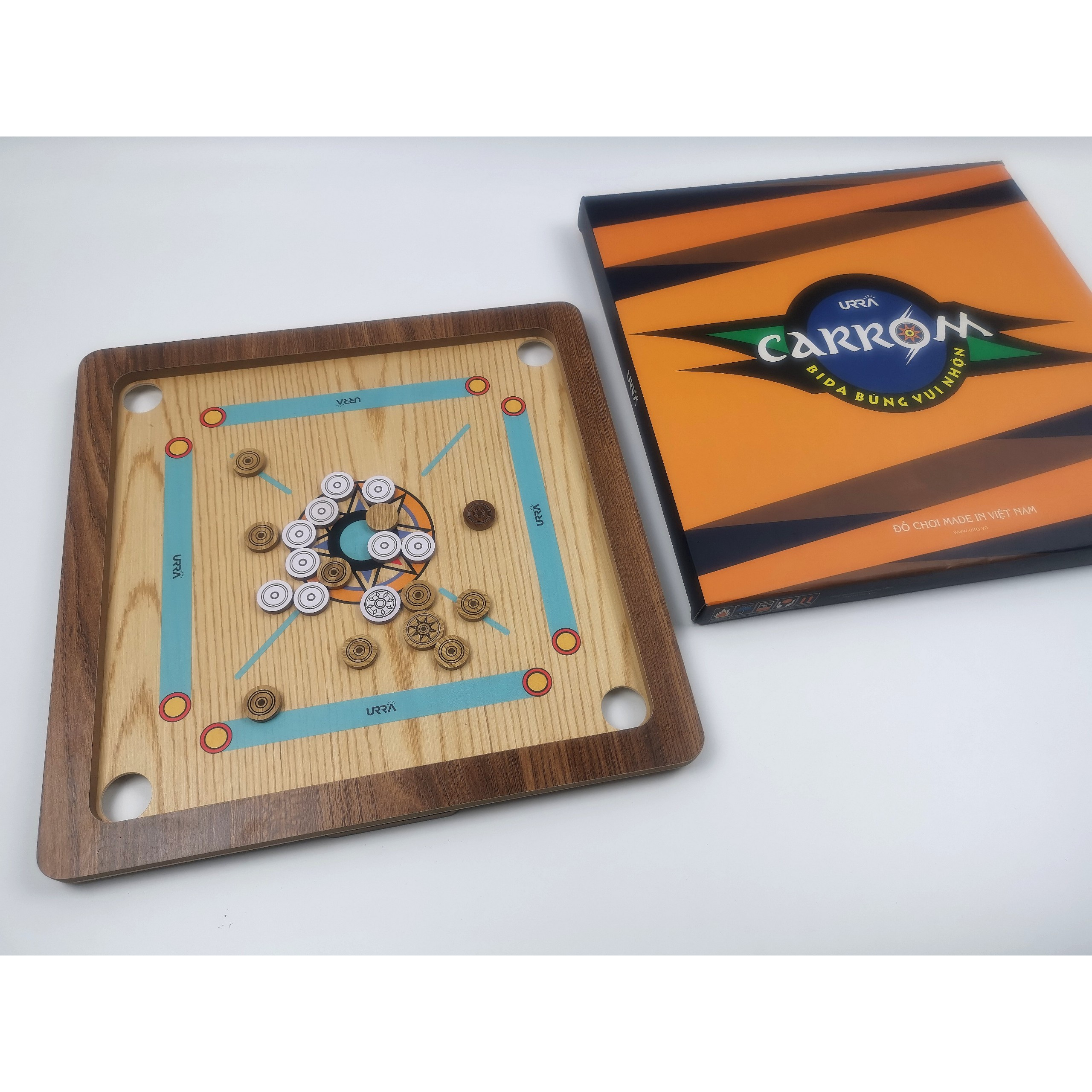 Bộ Cờ Búng Bàn Gỗ Urra Carrom Thiết Kế Độc Đáo Vui Nhộn Chất Liệu An Toàn - Hàng Chính Hãng