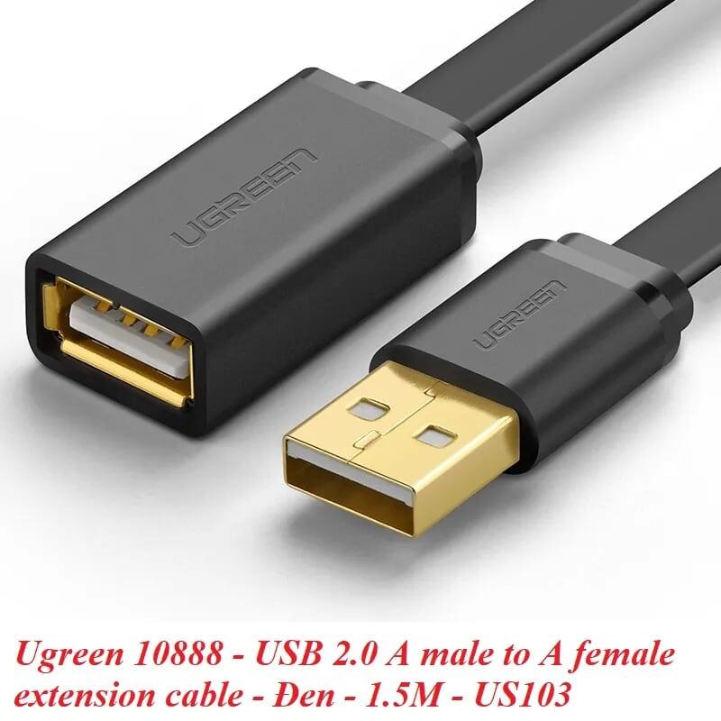 Ugreen UG10888US103TK 1.5M màu Đen Cáp tín hiệu nối dài USB 2.0 lõi thuần đồng dáng dẹt - HÀNG CHÍNH HÃNG