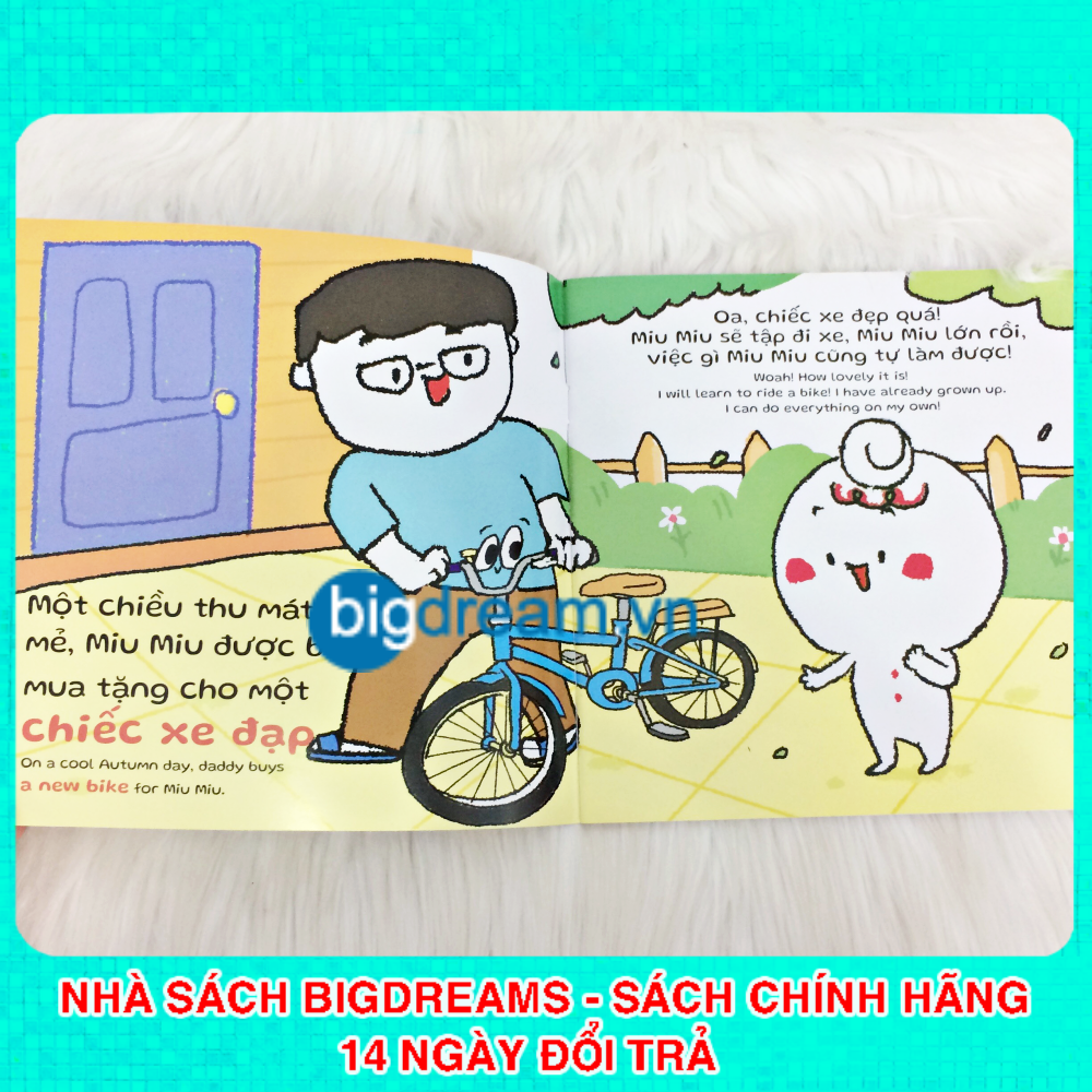 Hình ảnh SONG NGỮ Miu Miu Tự Lập - Tập xe đạp - Miu bé nhỏ - Ehon kĩ năng sống cho bé