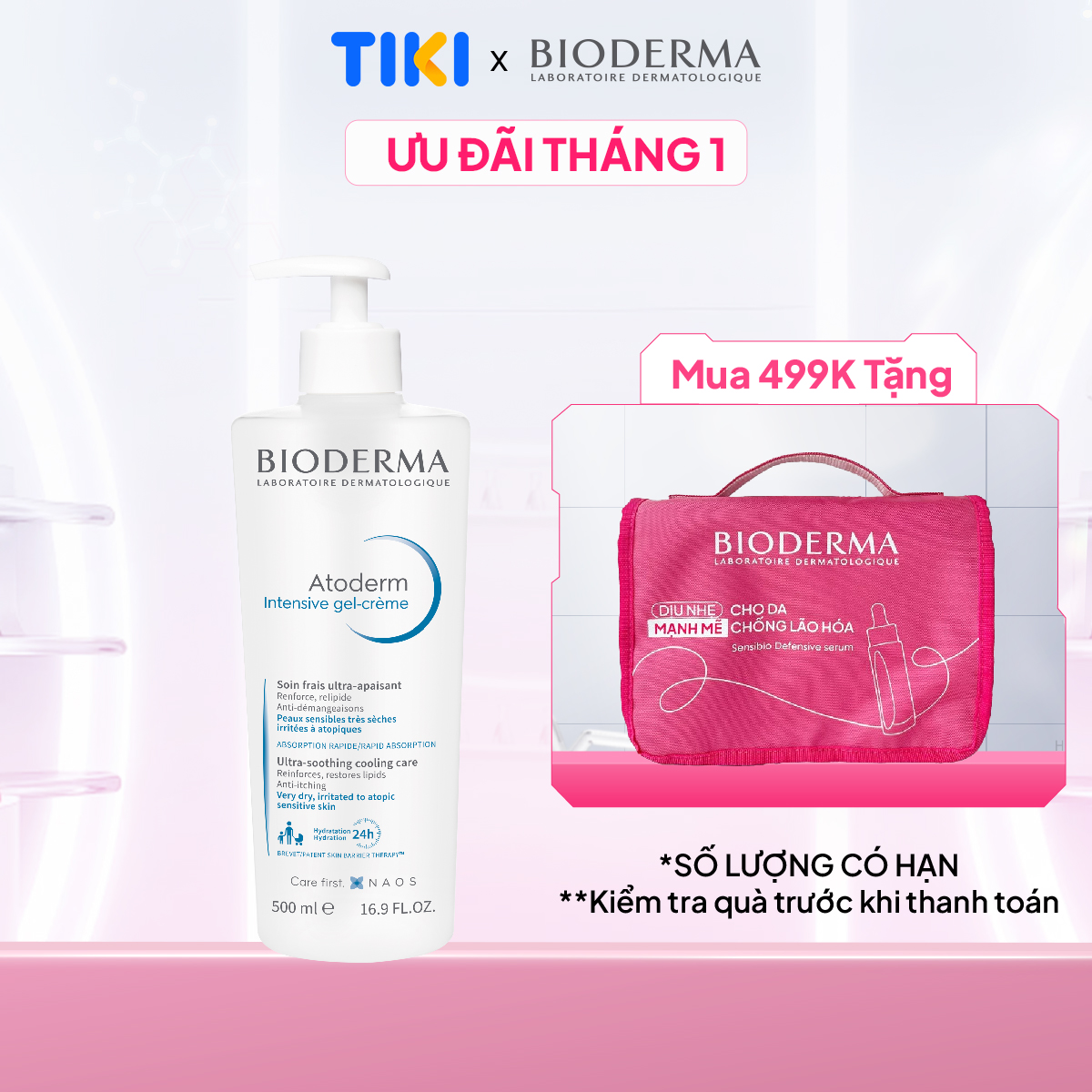 Kem gel dưỡng ẩm và làm dịu dạng gel cho da rất khô đến viêm da cơ địa Atoderm Intensive gel-crème 500ml