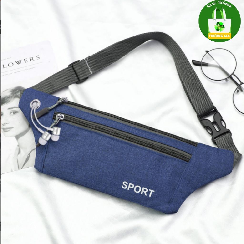 Túi Vải đeo ngang bụng thể thao nam nữ đeo hông đựng đồ tập chạy bộ nhỏ gọn tiện dụng Trương Gia Túi Vải - Túi Canvas - xanh đậm