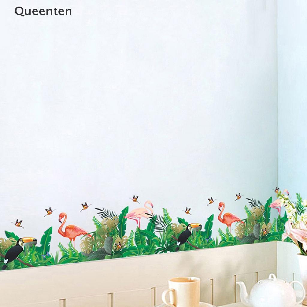 Queenten flamingo leaf butterfly wall sticker background diy art mural decal home decor QT