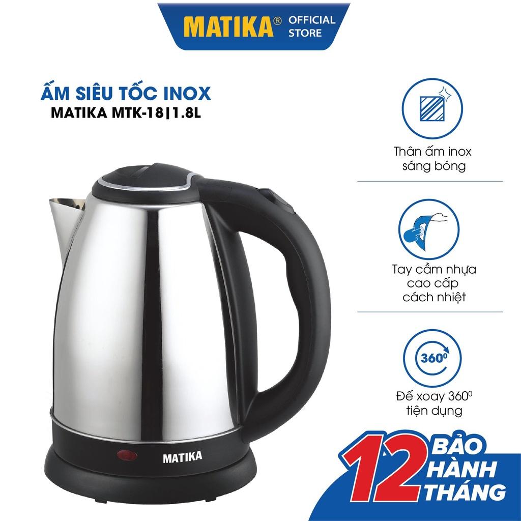 Ấm Siêu Tốc MATIKA Inox 1.8L MTK-18 Hàng Chính Hãng