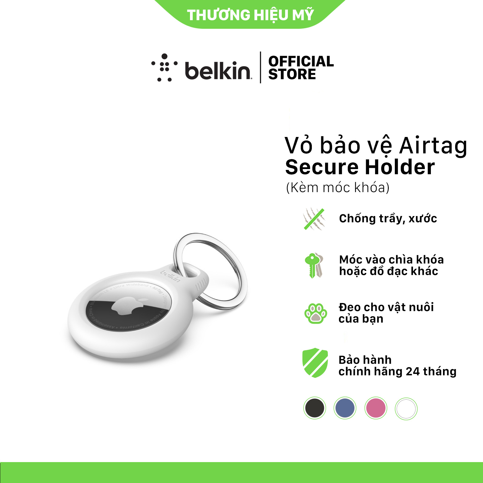 Vỏ Bảo Vệ Airtag Belkin Có Móc Khóa Tròn - Hàng Chính Hãng - F8W973bt