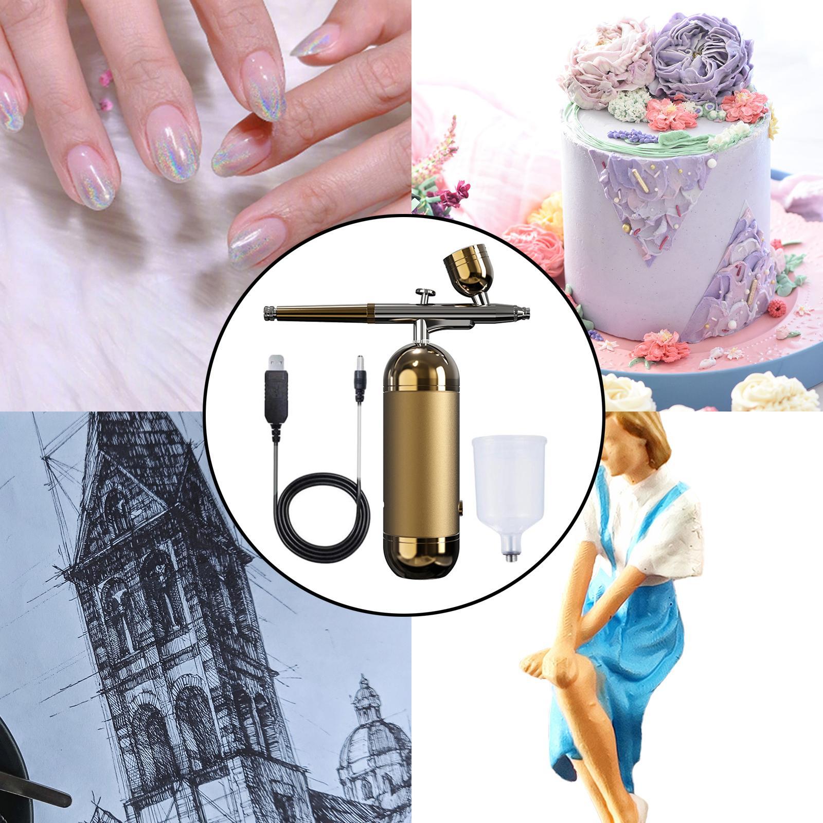 Handheld Air Brush Set Accs Portable for Makeup DIY Shoes Nail Art , Gold