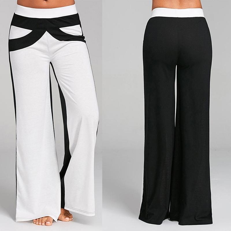 Chắp vá khởi động cắt quần pant cao eo đàn hồi quần rộng quần thể dục chạy lỏng lẻo nhảy yoga pant thể thao trang phục streetwear Color: blue Size: XXL
