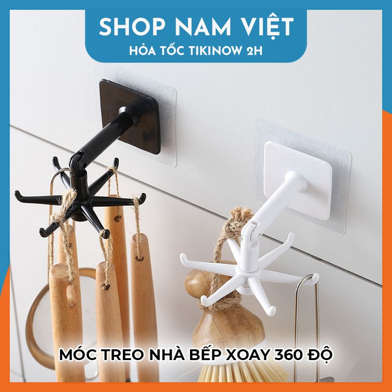 Móc Treo Đồ Nhà Bếp 6 Móc Dán Tường Xoay 360 Độ