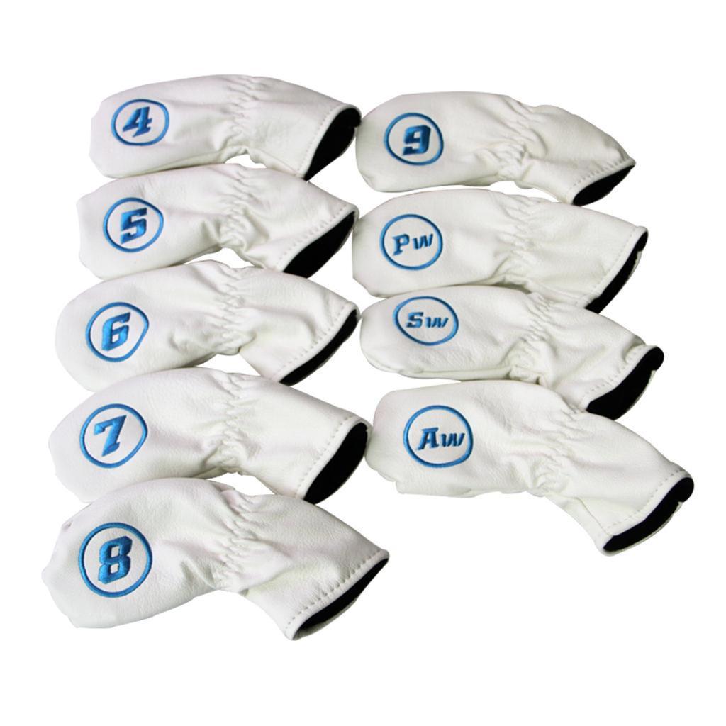 9x Golf Iron Head Covers Soft PU Leather Club Headcover & 6pcs Golf Hat Clip