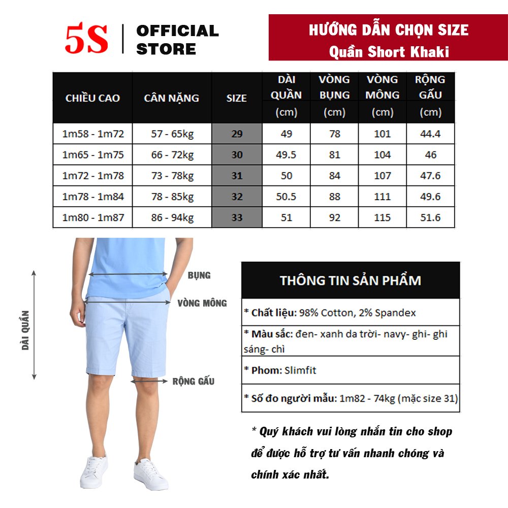 Quần Short Nam Kaki 5S (6 màu), Chất Liệu Vải Kaki Cotton, Bền Màu, Co Giãn Tốt (QSK21050)