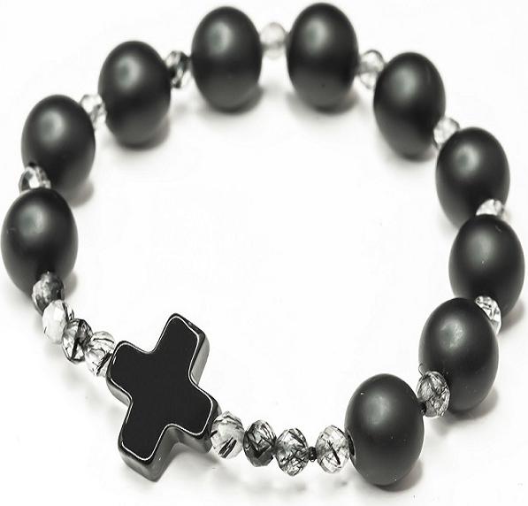 Vòng chuỗi mân côi đá Obsidian mix thạch anh tóc đen BO01 - Vietgemstones