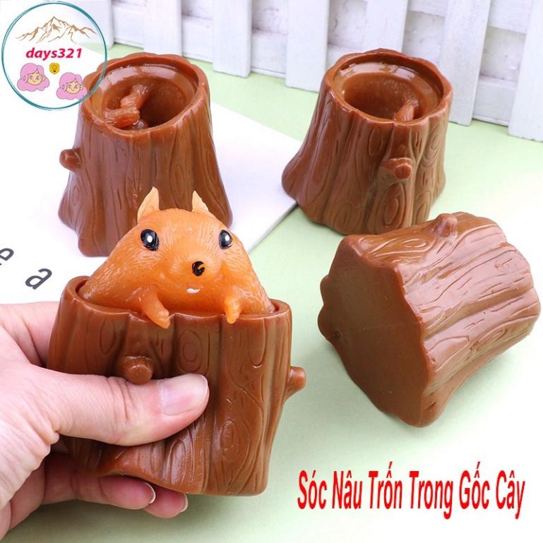 SÓC NÂU TRỐN TRONG GỐC CÂY Squishy Mochi mềm mịn dễ thương chân thực giảm stress co dãn đàn hồi ngộ nghĩnh