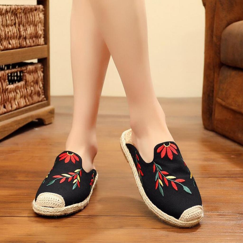 Lady Womens Flat Espadrilles Mule Slipper Shoes Espadrille Slide Slippers Causal Slipper