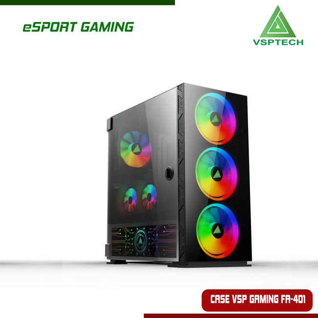 Vỏ máy tính Case VSP FA 401 (ATX, M-ATX, ITX) - Kính cường lực (Tặng 4 FAN RGB) - Hàng chính hãng TECH VISION phân phối