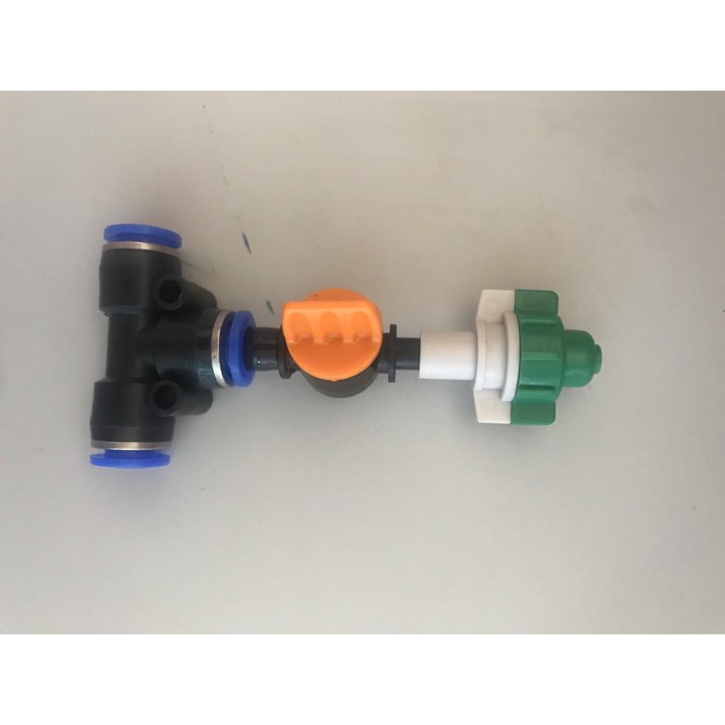 1 Béc phun sương, tưới lan đơn xanh có van khóa đầu béc kết nối ống 8mm