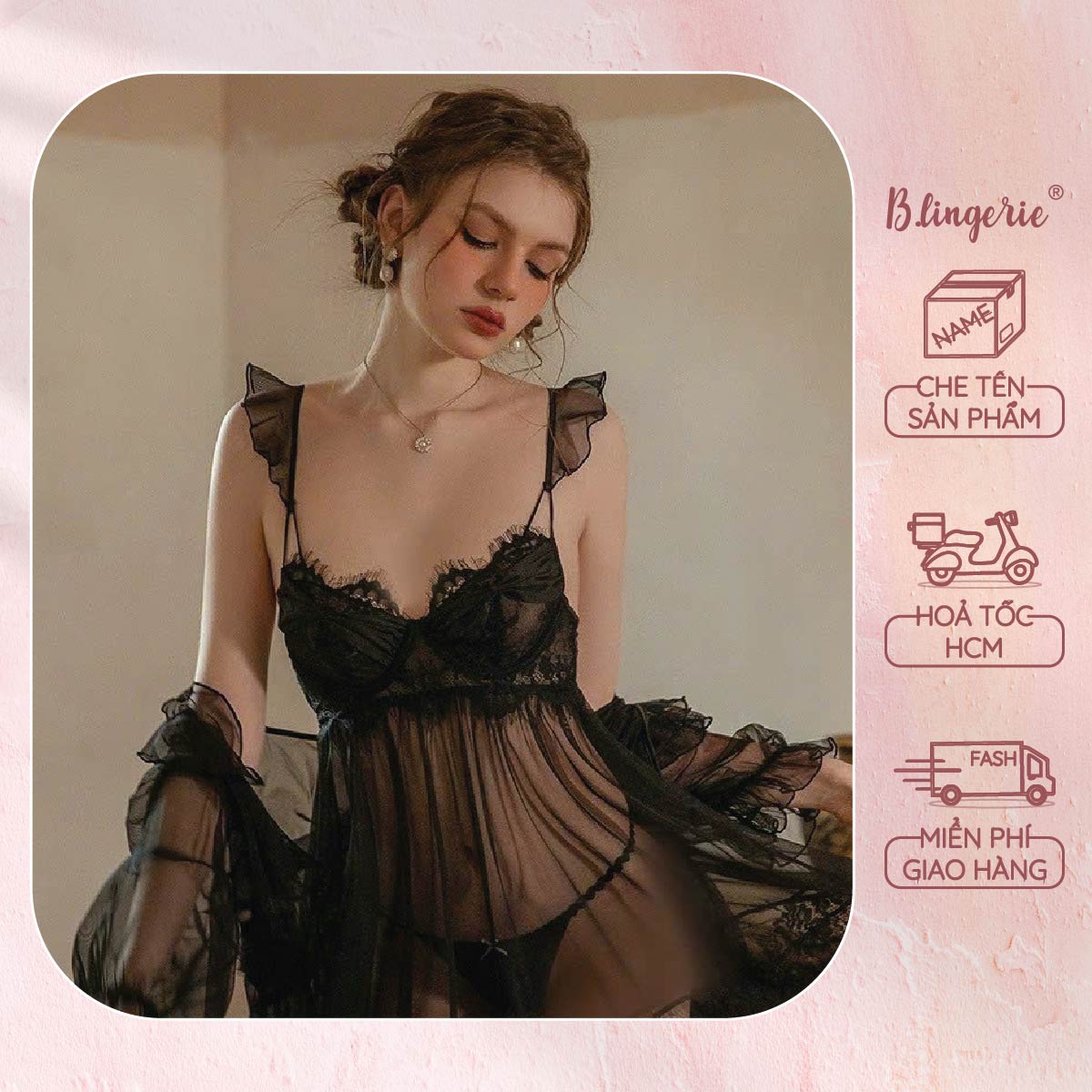 Váy Ngủ Ren Hai Dây Babydoll (Không kèm áo choàng) - B.Lingerie