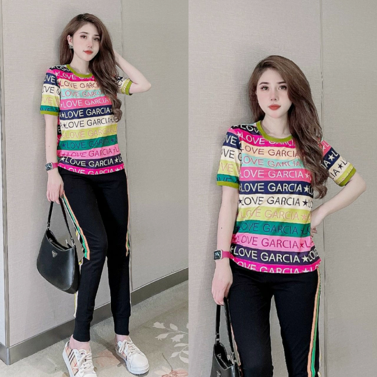 Bộ thun cotton thể thao sắc màu hiện đại