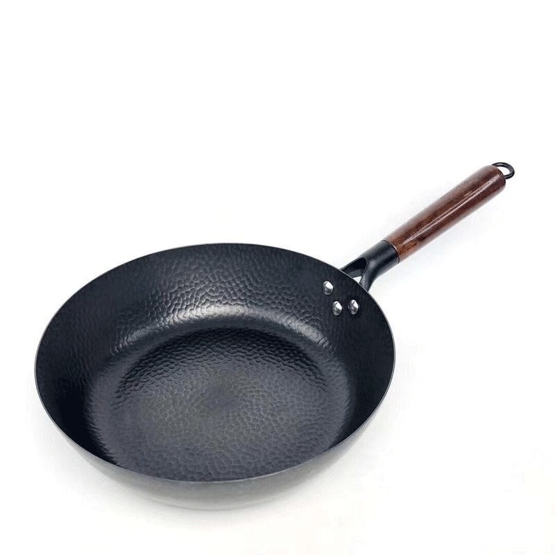 Chảo Thép Rèn Vân Búa Chống Dính Tay Cầm Gỗ Kiểu Nhật Sâu Lòng Size 28cm Dùng Được Bếp Từ