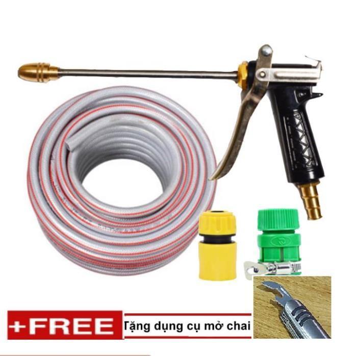 Bộ dây vòi xịt nước rửa xe, tưới cây . tăng áp 3 lần, loại 20m 206318 đầu đồng, cút,nối vàng + tặng mở chai TL