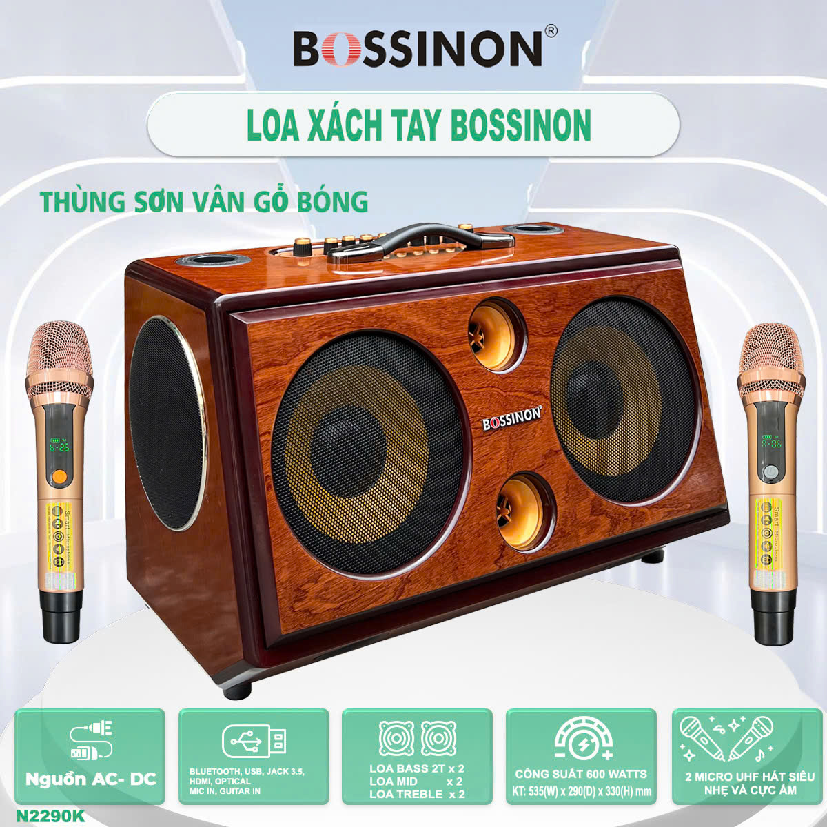 Loa hát karaoke xách tay Bossinon N2290K- Hàng chính Hãng