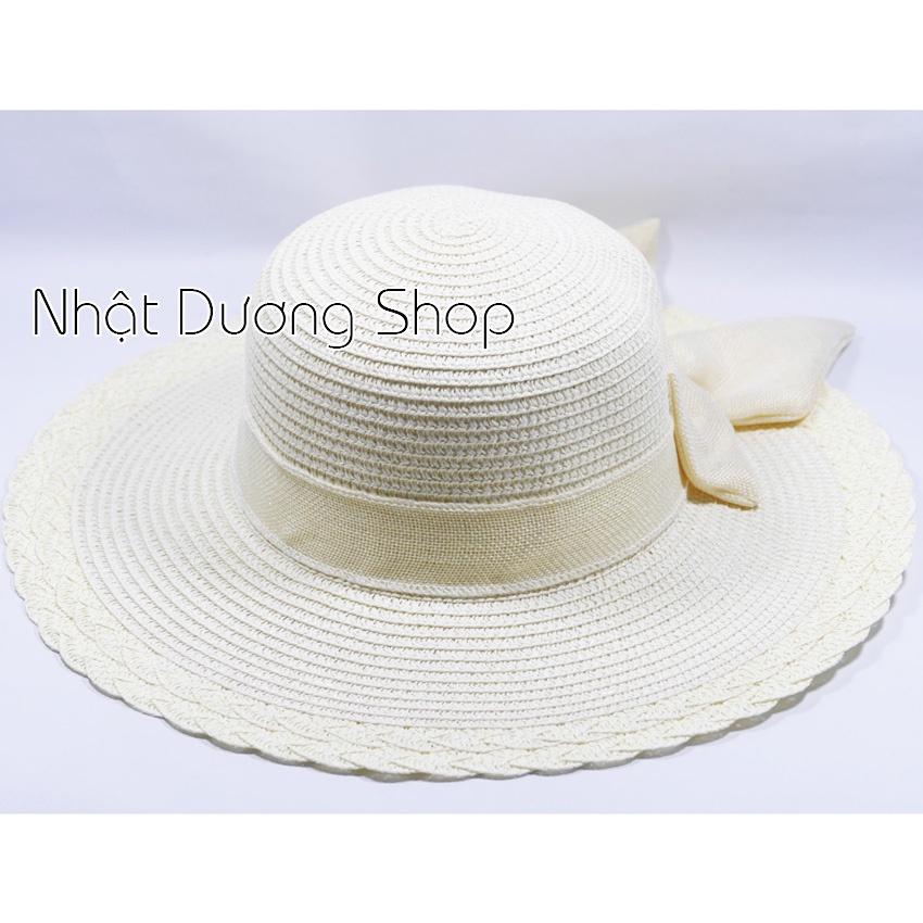 Mũ cói NƠ TO vành rộng 10 cm, vòng đầu 57 cm - chất liệu vải cói đẹp thích hợp cho chị em phụ nữ