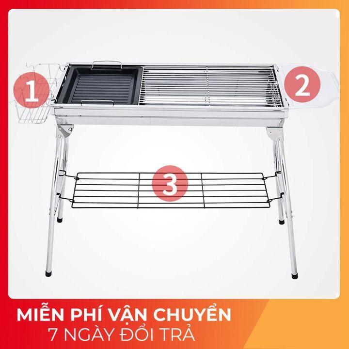 Bếp nướng BBQ Bếp nướng than hoa ngoài trời có thể gấp gọn Chất liệu inox không gỉ chân cao kèm phụ kiện