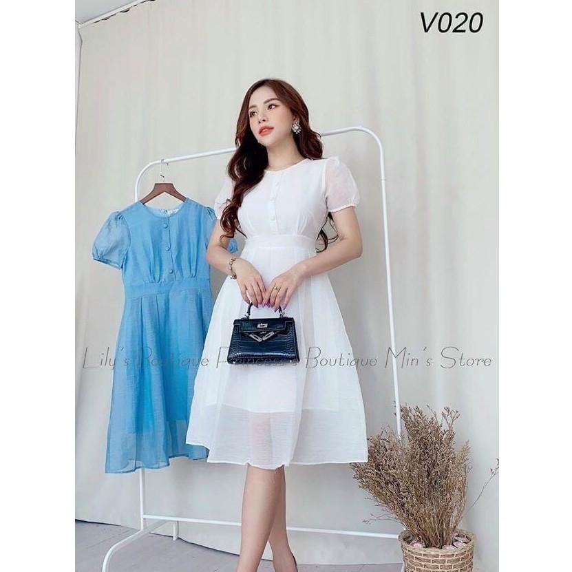 Đầm Xòe Tay Con Đính Nút 2 Lớp,Chất Liệu Voan Cao Cấp Thời Trang Nữ ĐẶNG DIỆU Mẫu Free Size Dưới 56kg