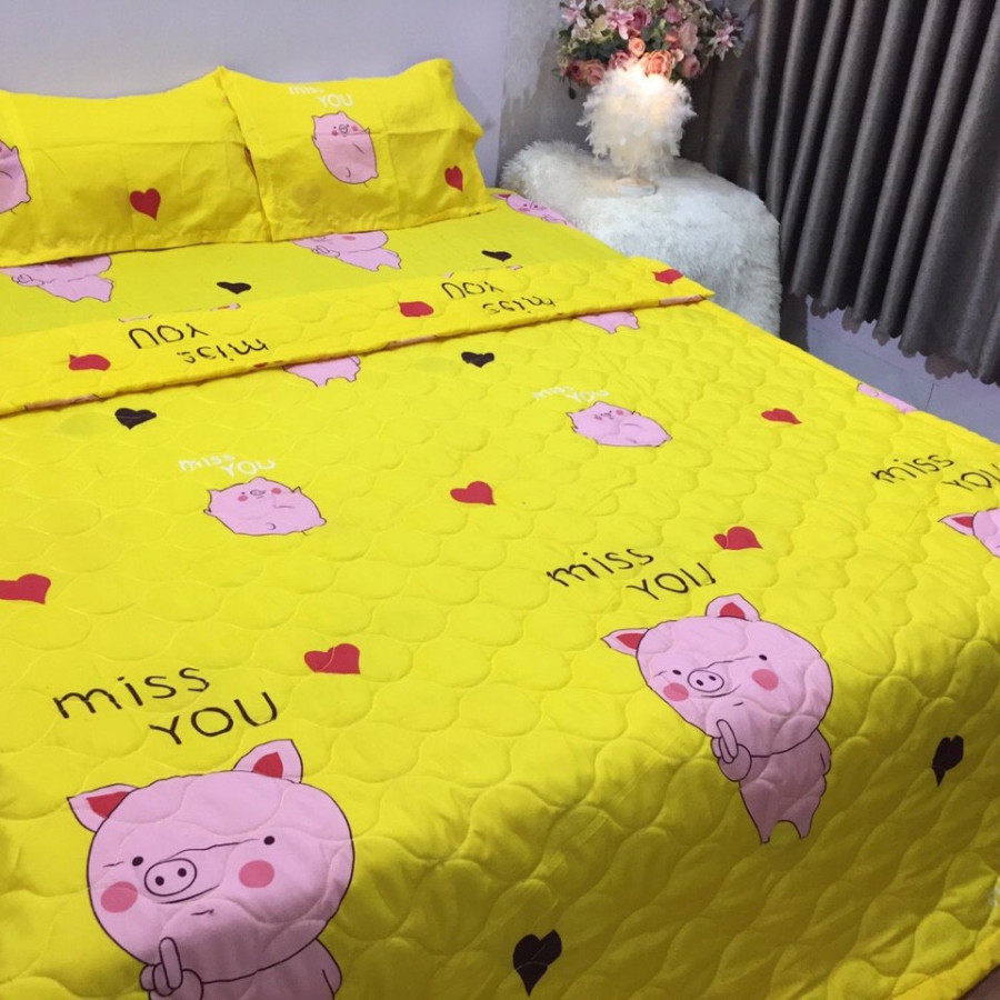 Chăn hè Cotton Poly - Lợn Vàng - Tặng kèm 1 móc khóa Houston