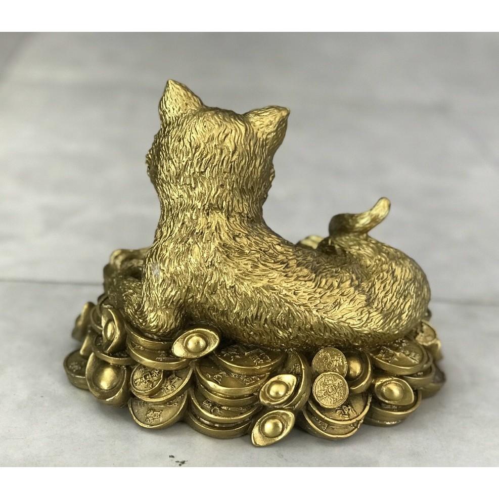 Tượng mèo nằm tiền vàng bằng đồng MS72