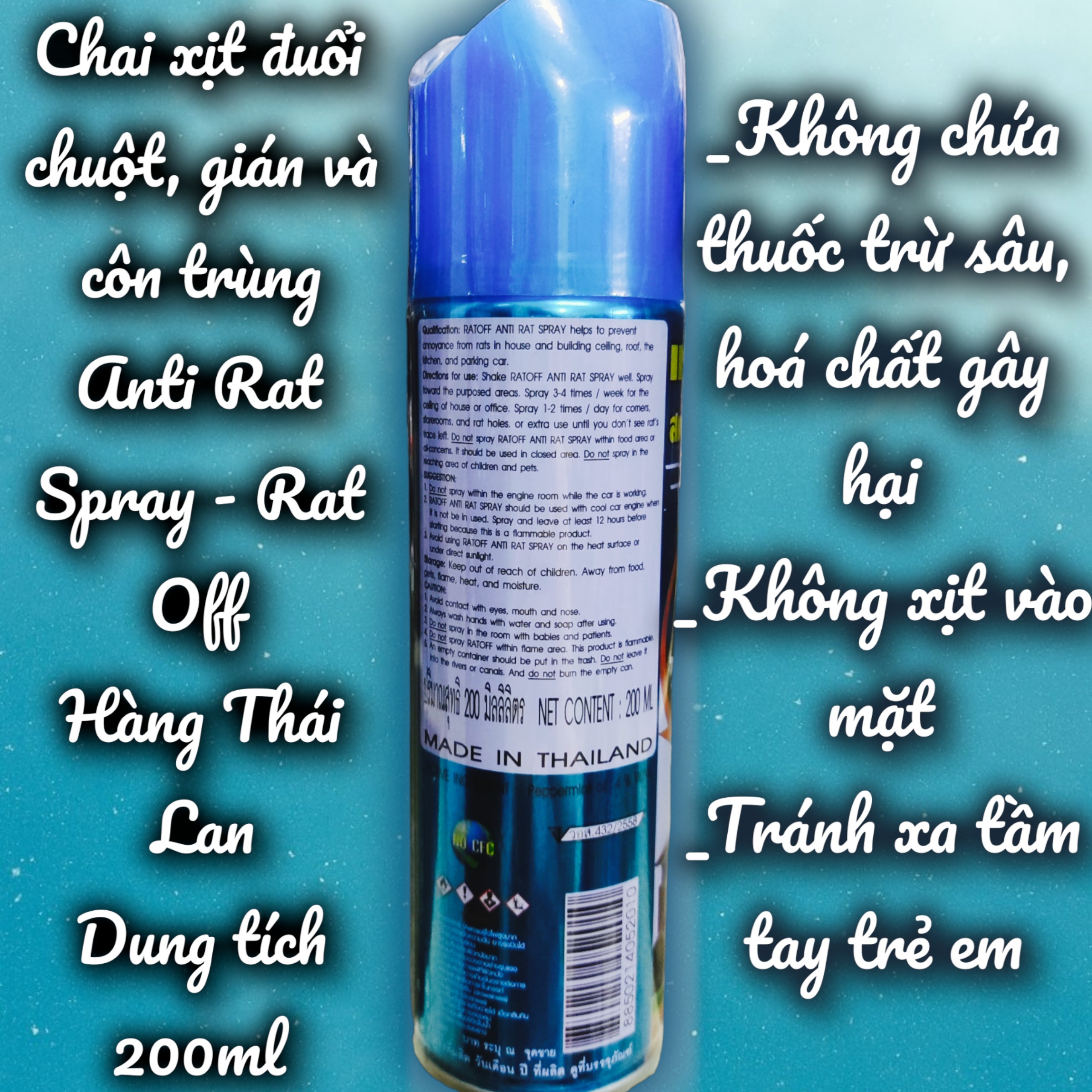 Chai xịt đuổi chuột, côn trùng Rat Off - Rat Spray - Hàng Thái Lan- An toàn, hiệu quả - dung tích 200ml