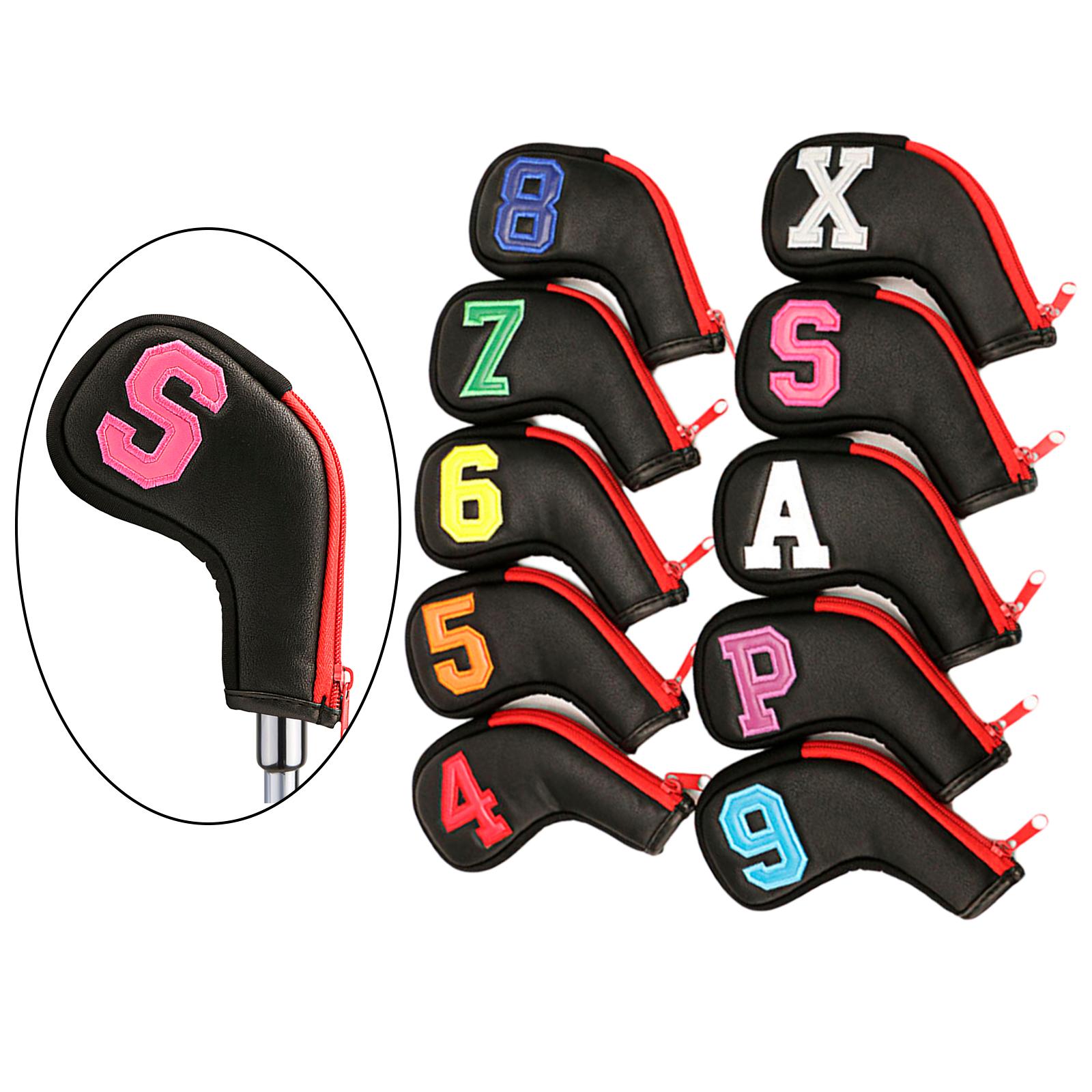 Golf Club Iron Head Covers, 10 pcs Golf Headcover Set, Thick Synthetic Leather Golf Iron Head Covers Set Fit All Brands Irons , Watercolor