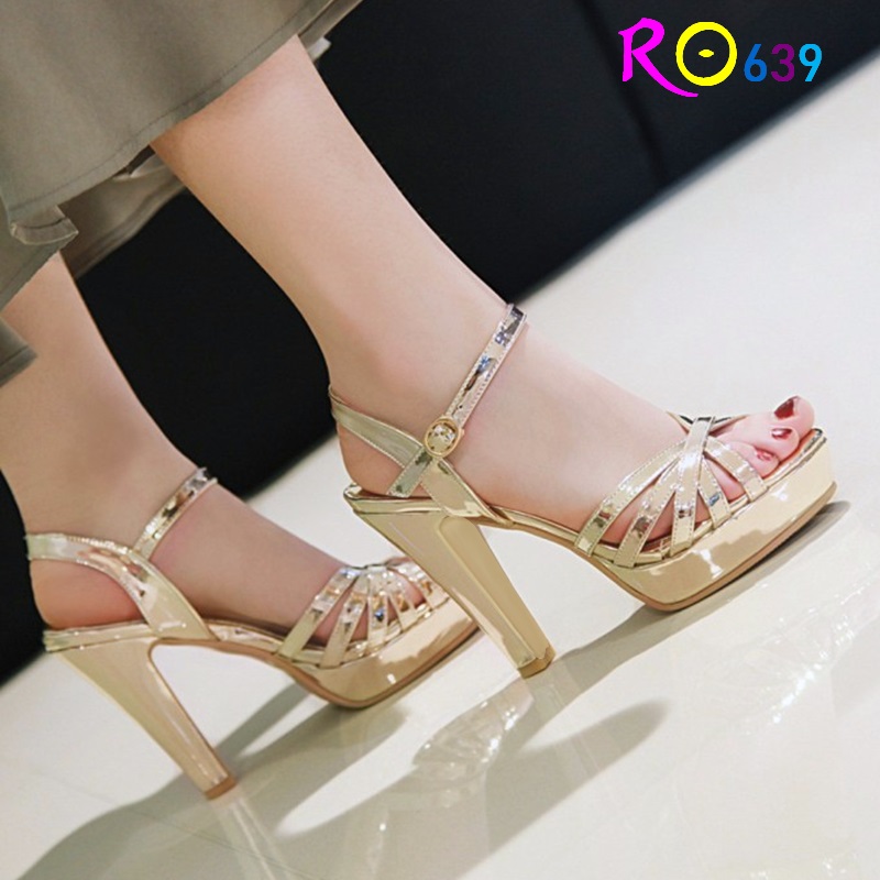 Giày sandal nữ cao gót 8 phân hàng hiệu rosata hai màu đồng tím cao cấp ro639