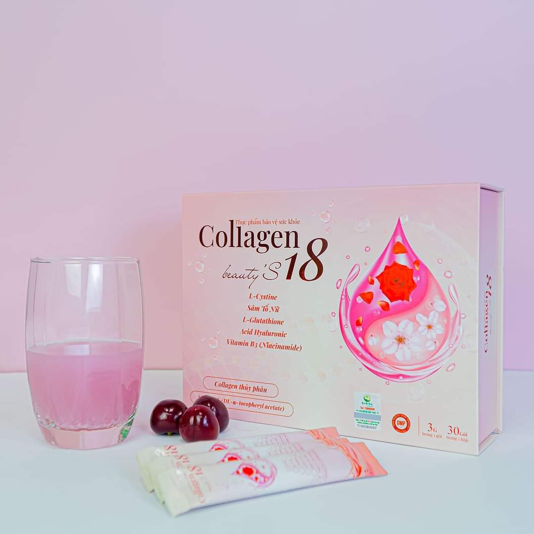 Collagen Beauty'S18 Thanh Mộc Hương dạng bột cốm thủy phân Glutathion sâm tố nữ mờ nám sáng da ngừa khô hạn hộp 30 gói