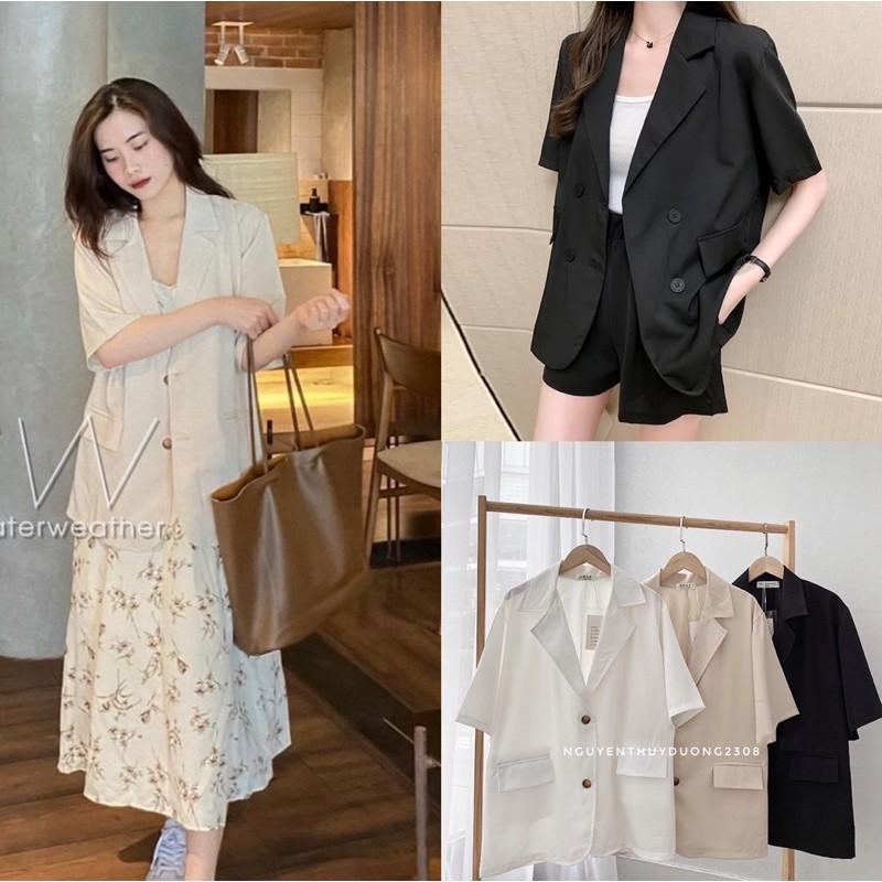 Áo blazer ngắn tay thời trang Hàn quốc/Áo blazer ngắn tay túi nắp Ulzzang