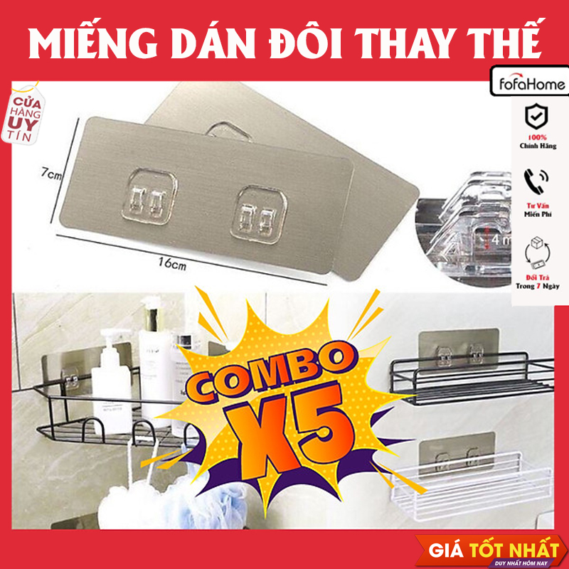 Combo 5 Miếng Dán Thay Thế Cho Các Loại Kệ Góc Dán Tường, Miếng Dán Tường Gài, Móc Dính Tường Dự Phòng Đôi Thần Thánh Chịu Lực Siêu Dính