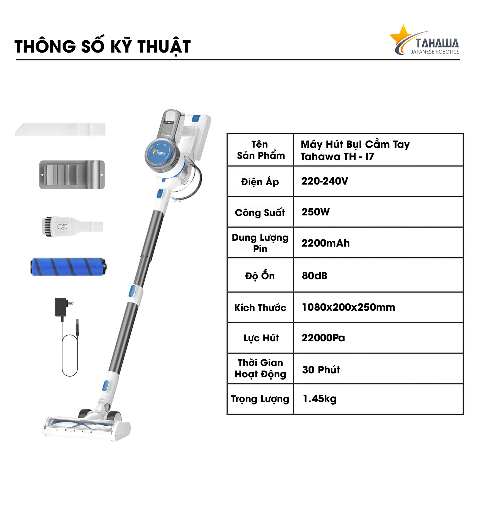 Máy hút bụi cầm tay TAHAWA TH-I7- Lực hút: 22000Pa- Pin: 2200mAh - Máy hút bụi đa năng, có nhiều đầu hút  - Bảo hành chính hãng 24 tháng, 1 đổi 1 trong 30 ngày. Hàng nhập khẩu chính hãng