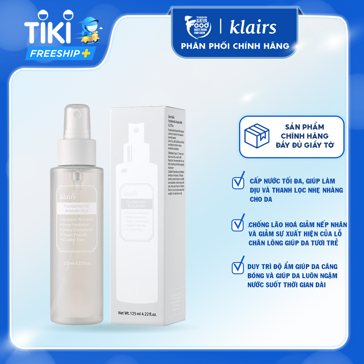 Xịt Khoáng Dưỡng Ẩm, Làm Dịu Da, Chống Oxy Hóa Klairs Fundamental Ampule Mist