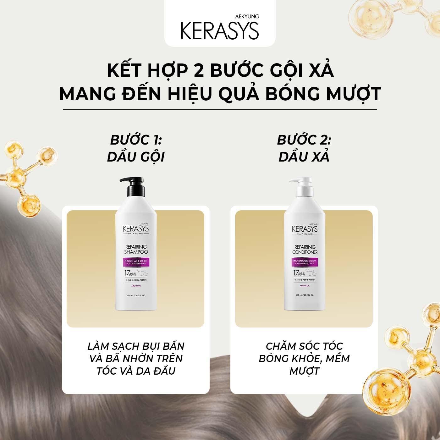 Dầu xả cao cấp Hàn Quốc Kerasys Repairing - Trắng Hồng (Phục hồi độ bóng - Tăng cường chống tia UV cho tóc hư tổn, chẻ ngọn) 600ml