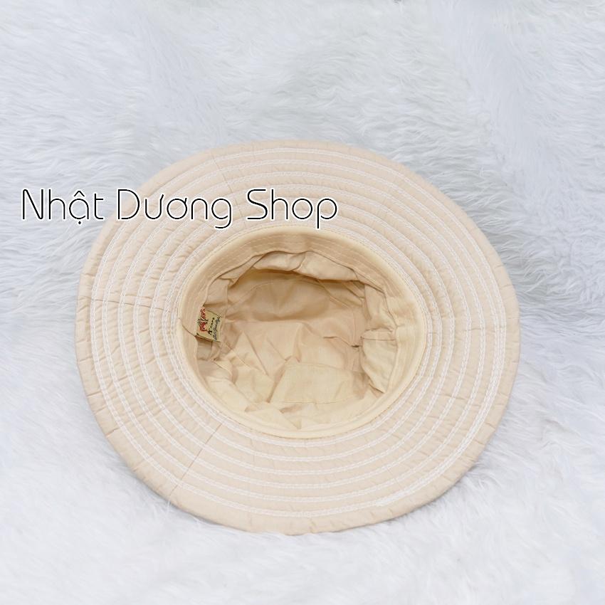 Nón Bo nữ Vành 7cm được gắn hoa tròn lớn kết hợp thêu hoa xung quanh vành nón- Chất liệu cotton cao cấp