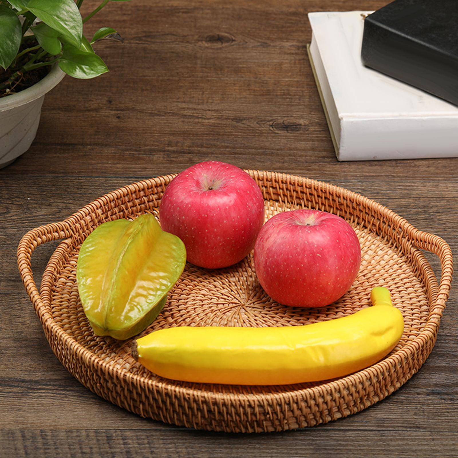 Rattan Round Serving Tray, Wicker Food Serving Baskets for Bread Fruit