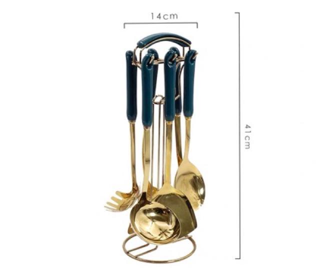 Bộ 7 món muỗng , thìa , đảo đồ ăn mạ vàng cao cấp