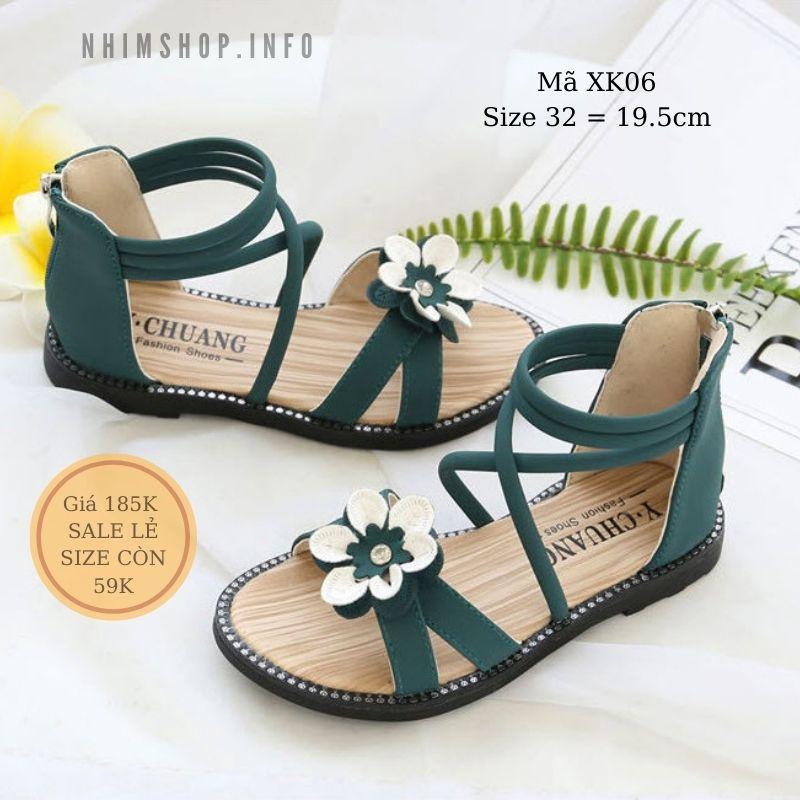 Sandal bé gái lớp 1 - 2 đi học dép da mềm khóa kéo thời trang sale nốt size 32 giá siêu rẻ XK07