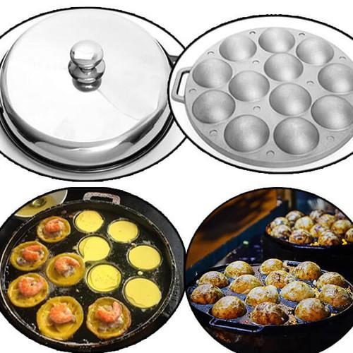 Khuôn Bánh Khọt 12 Lỗ Chống Dính bằng gang Có Nắp Khuôn Dày inox