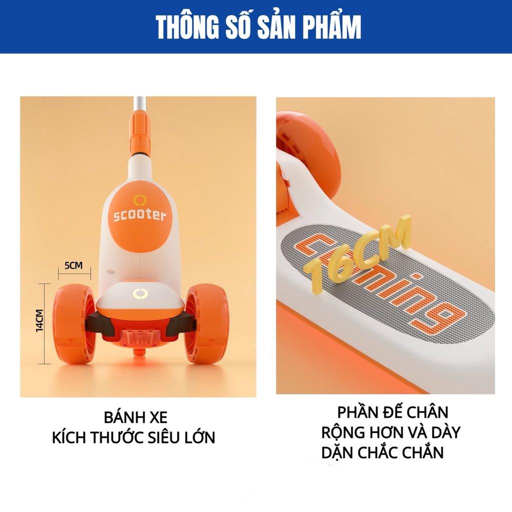 Xe trượt scooter 808 màu vàng có nhạc có đèn led 3 trong 1, bánh phát sáng cho bé, tải trọng lên đến 150kg