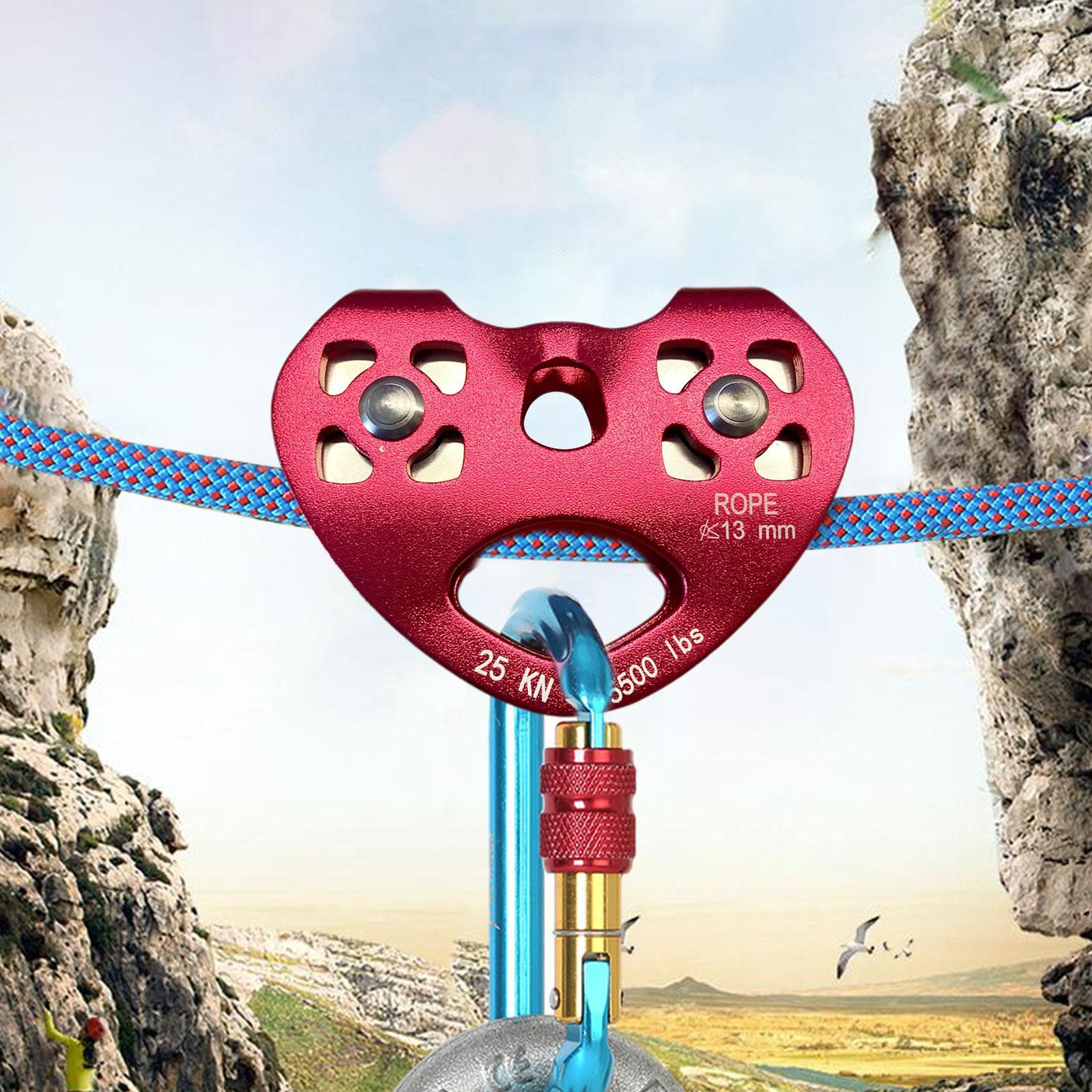 25KN Double Trolley Pulley Aluminum Zip Line Rock Climbing Mountaineering Tandem Pulley with Ball Bearing