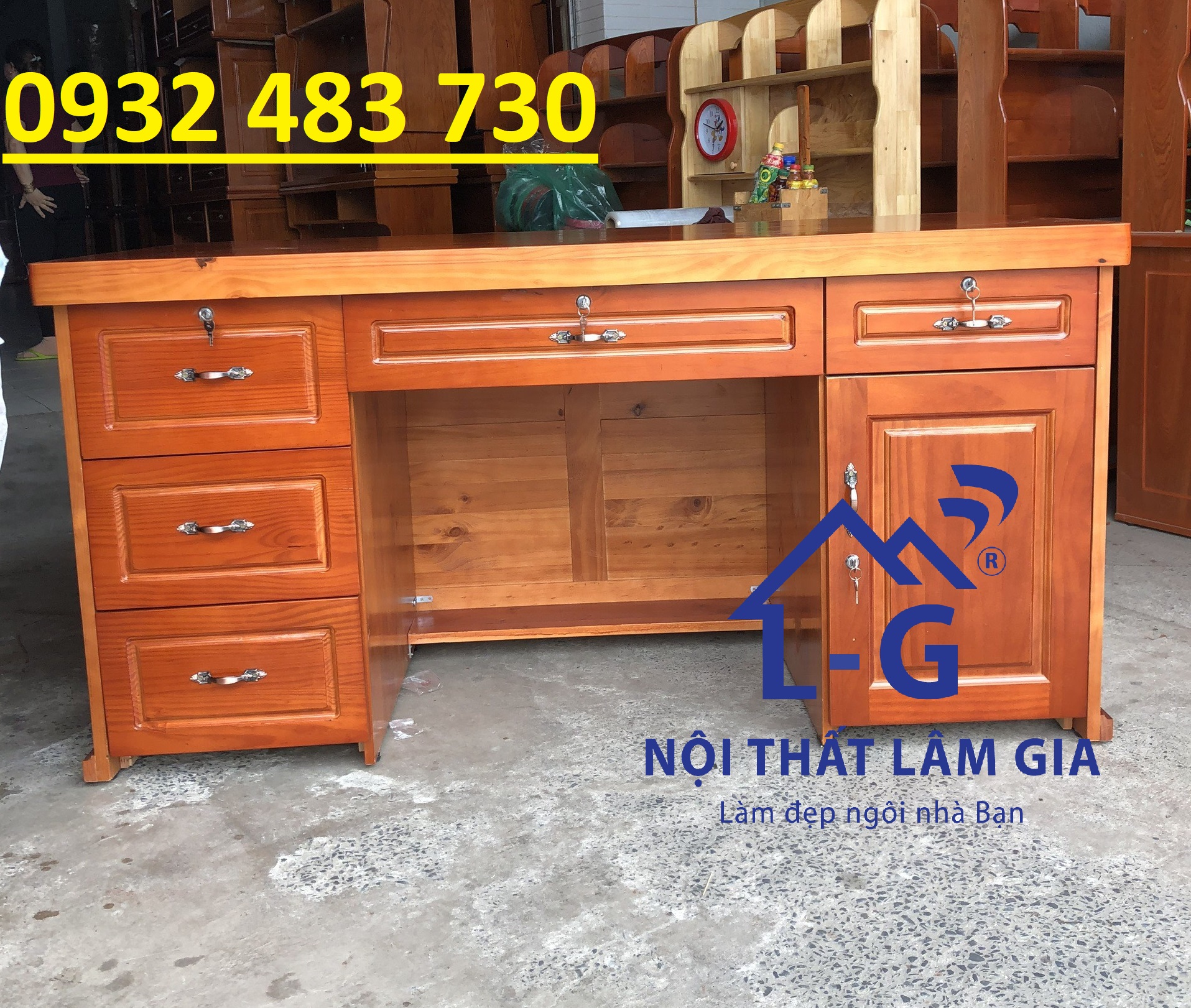 Bàn Làm Việc Gỗ Thông Nguyên khối rộng 1m4_LGBNK-14