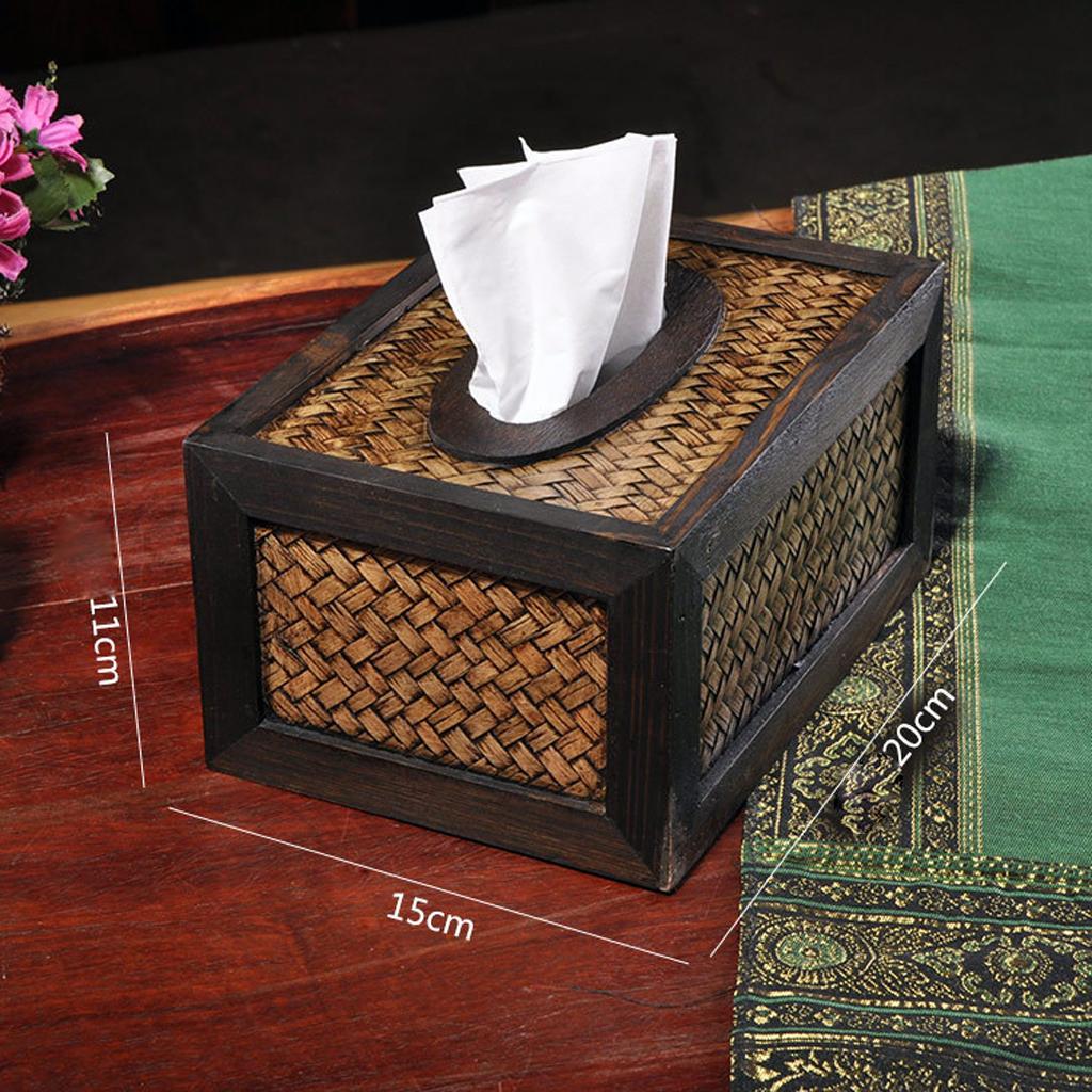 Bamboo Wood Rectangular Facial Tissue Box Cover Holder Home Office Car