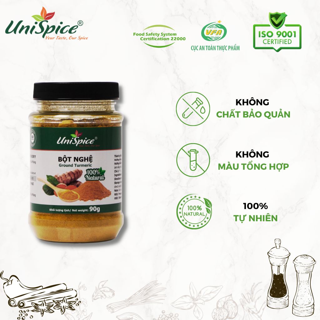 Bột nghệ UniSpice - Bột nghệ nguyên chất. Gia vị tự nhiên vẫn giữ được tinh dầu nghệ