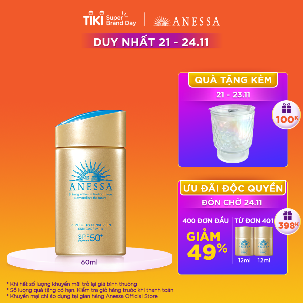 Kem chống nắng dạng sữa dưỡng da kiềm dầu bảo vệ hoàn hảo Anessa Perfect UV Sunscreen Skincare Milk SPF 50+ PA++++ 60ml