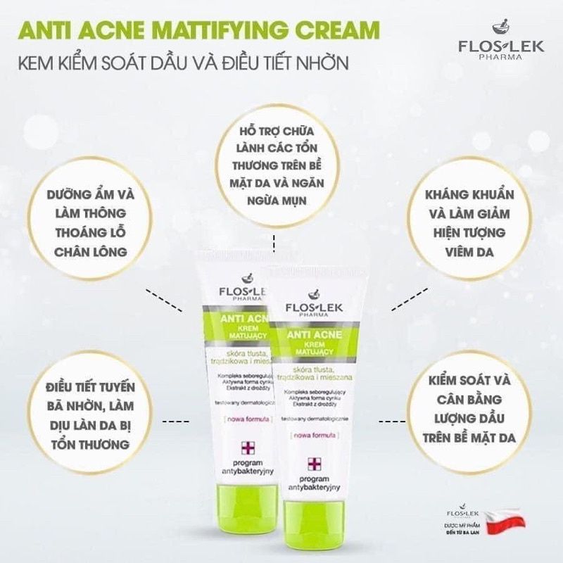 Kem Dưỡng Kiềm Dầu Giảm Mụn FLOSLEK - Floslek Mattifying Cream 50ml